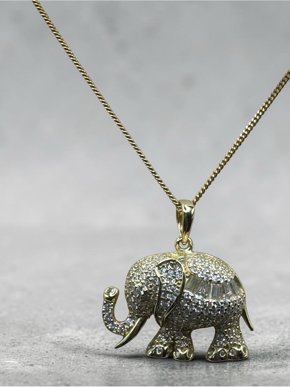 Gold Elephant Pendant Necklace with Moissanites - Women Jewelry